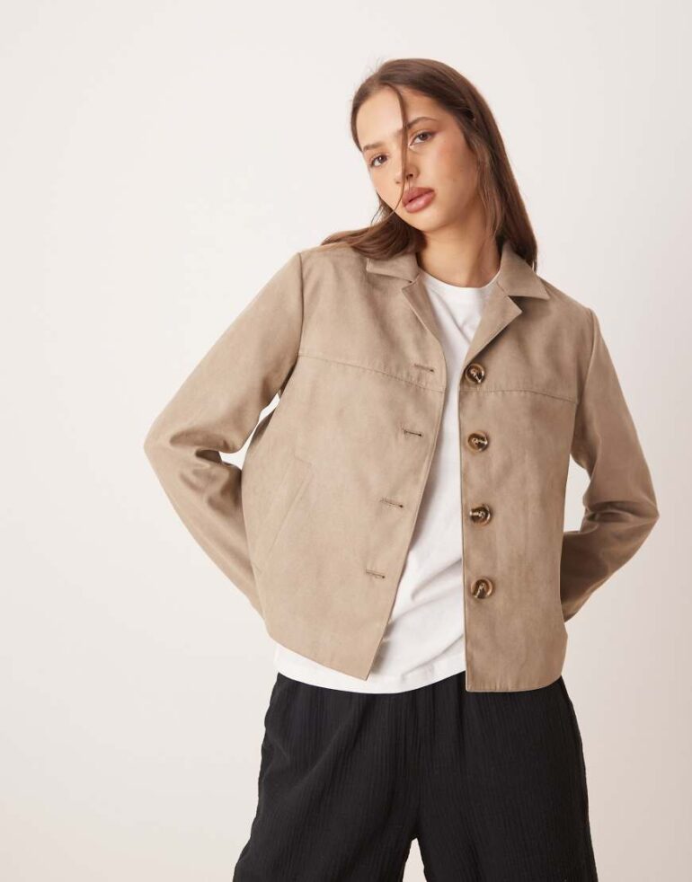 JDY faux suede jacket in light brown