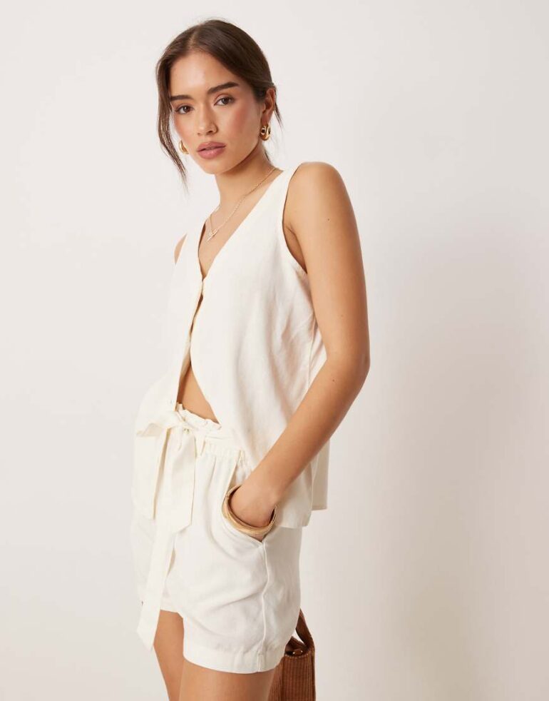 JDY linen mix waistcoat co-ord in white