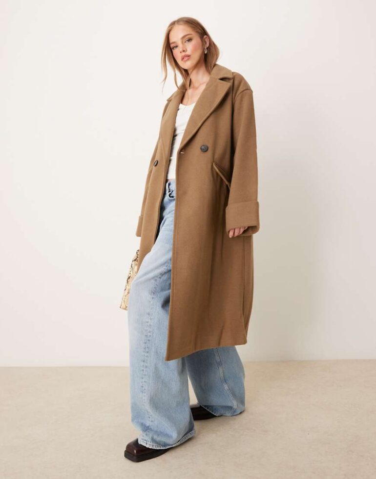 JDY long coat with wool in light brown