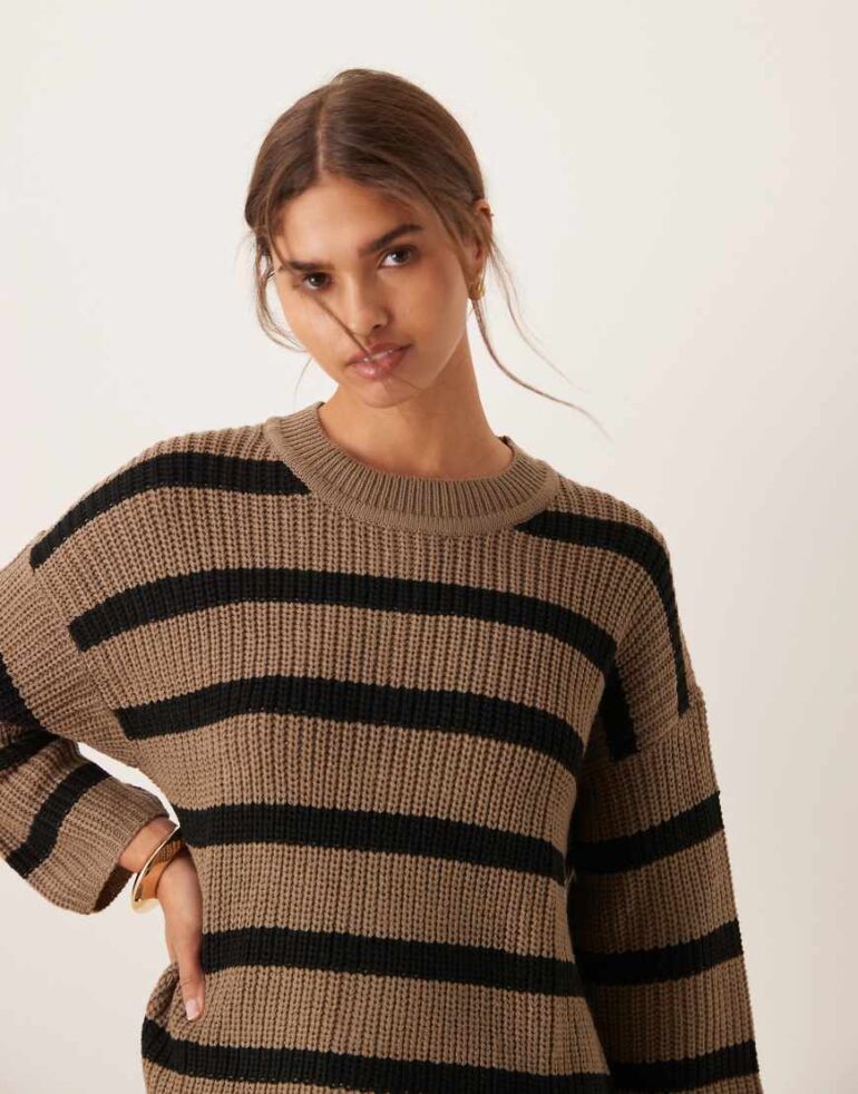 JDY stripe jumper in black and brown