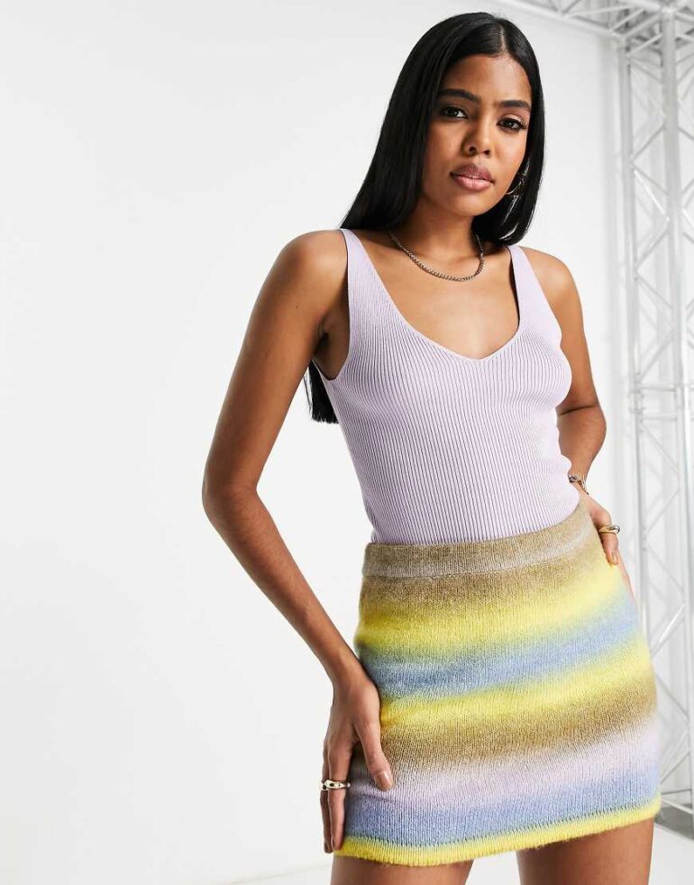 JDY v neck knitted vest top in lilac-Purple