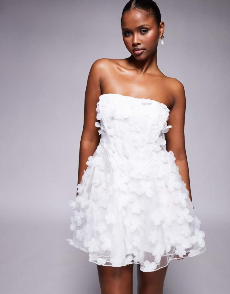 Jaded Rose 3D floral corset mini dress in white
