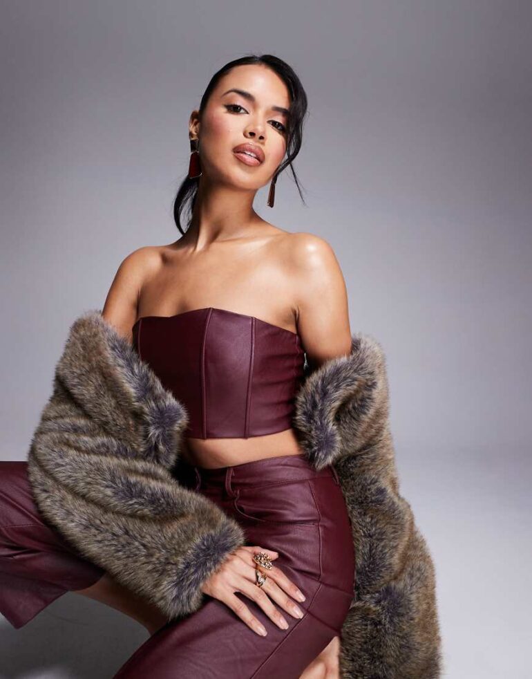 Jaded Rose bandeau corset crop top co-ord in oxblood-Red