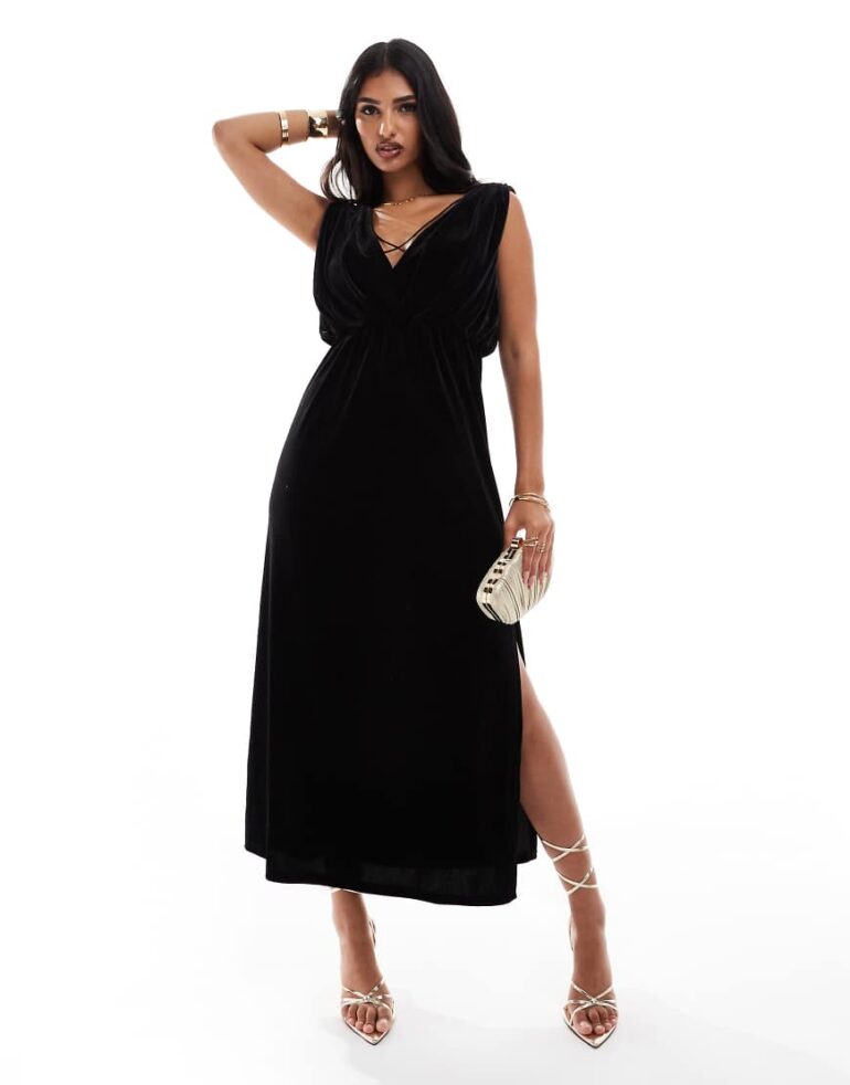 Jarlo v-neck midi dress in black