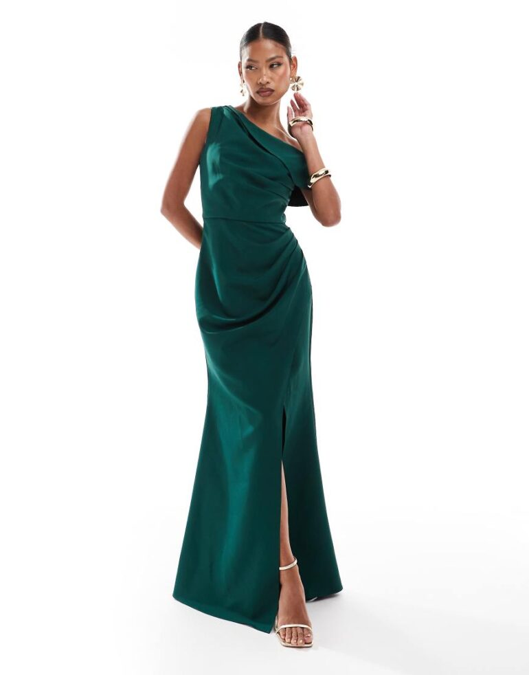 Jarol off the shoulder slit maxi dress in emerald-Green