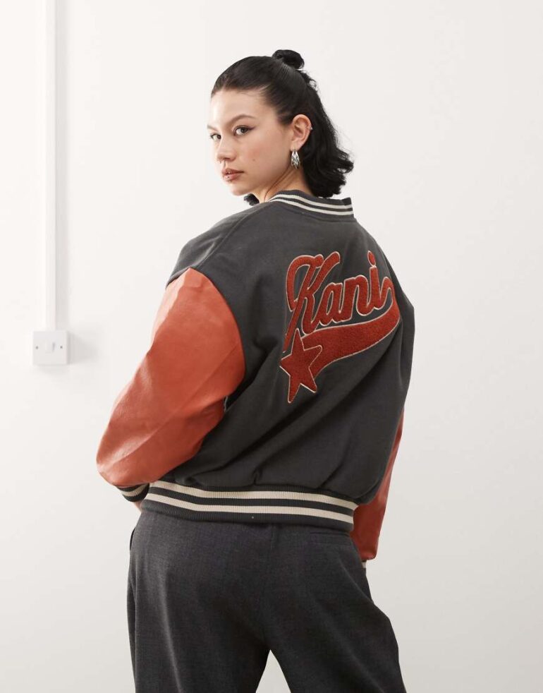 Karl Kani retro star logo college jacket in black