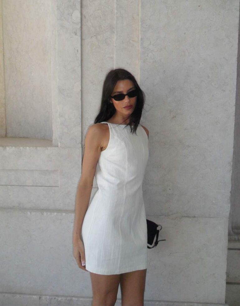 Labelrail x Barbara Ines fitted linen shift dress in off-white