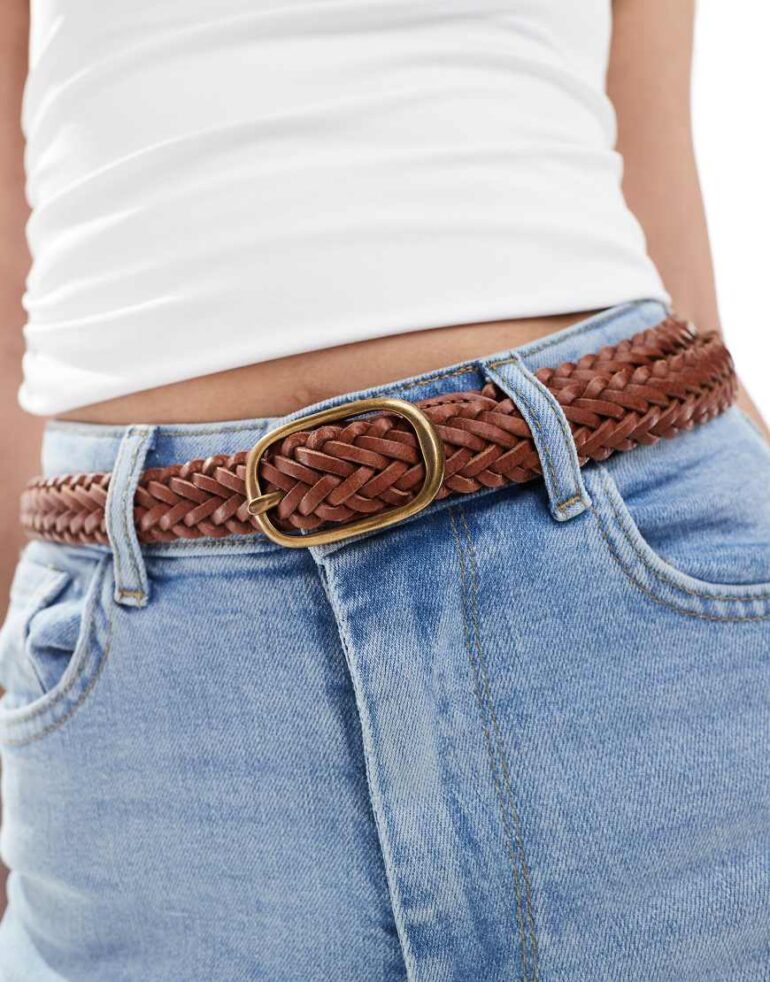 Levi's Charlie braided belt with gold buckle in tan-Brown