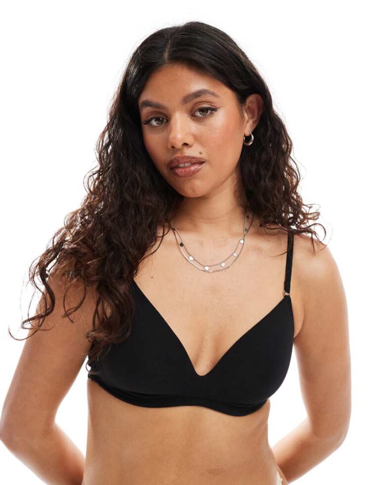 Lindex Iris lace cotton bra in black