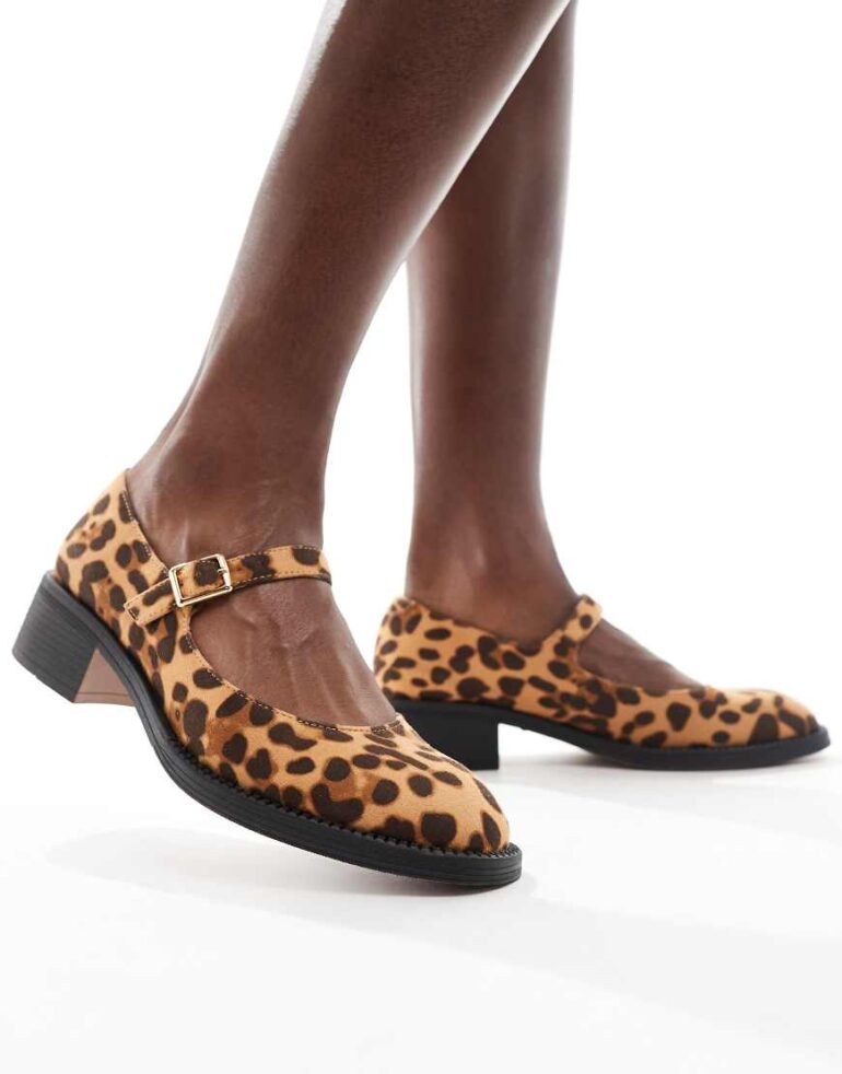 London Rebel Becca chunky mary jane in leopard-Multi