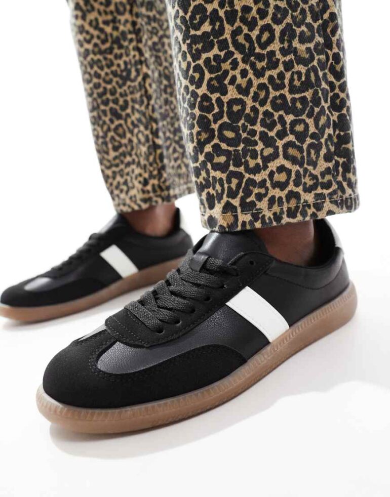 London Rebel Cally trainer with gum sole in black and white