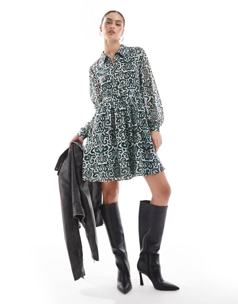 Lovedrobe Damask print smock mini shirt dress in multi