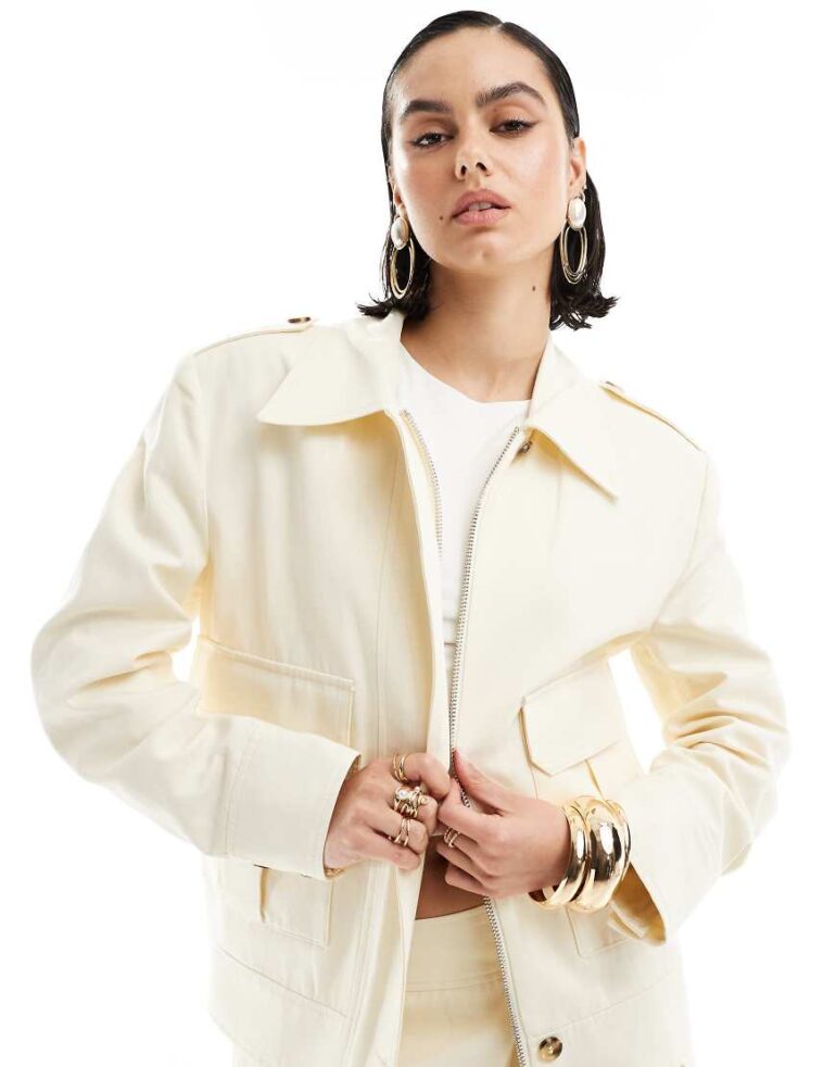 Mango linen mix co-ord jacket in white