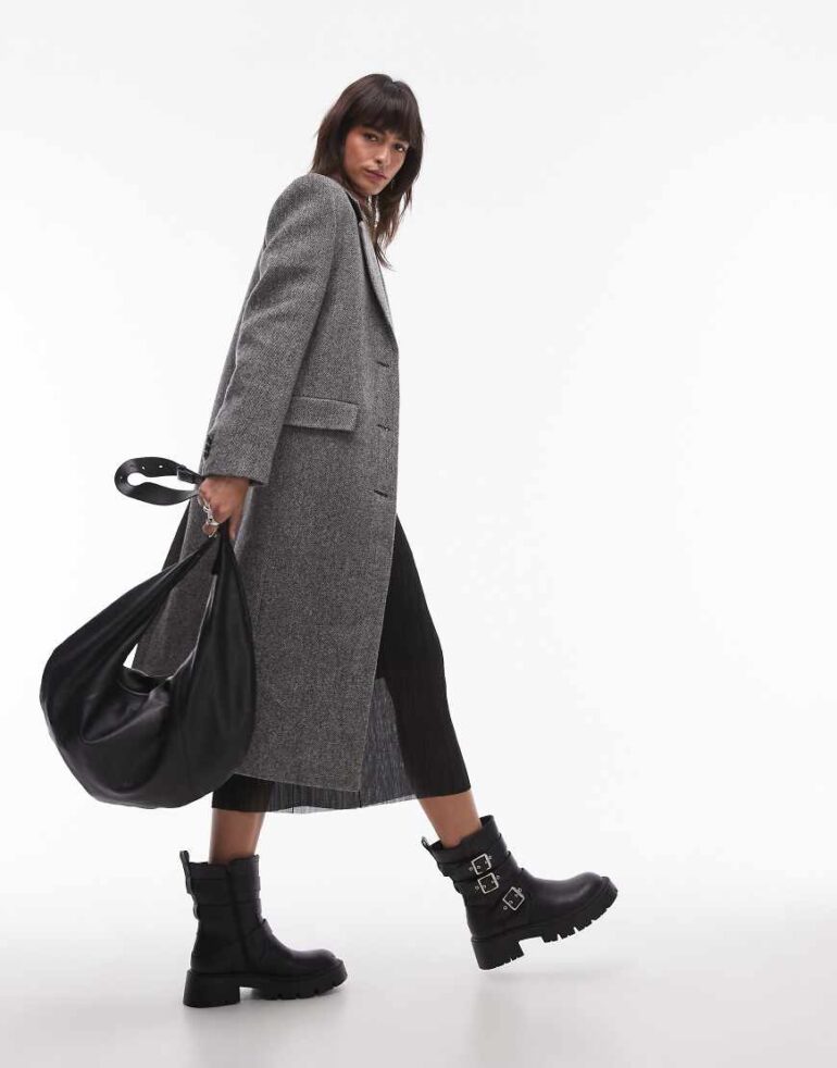 Mango longline wool coat in grey
