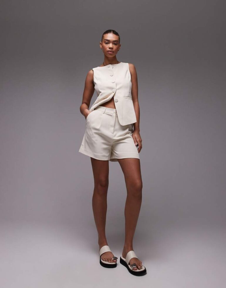 Mango tailored short co-ord in beige-Neutral