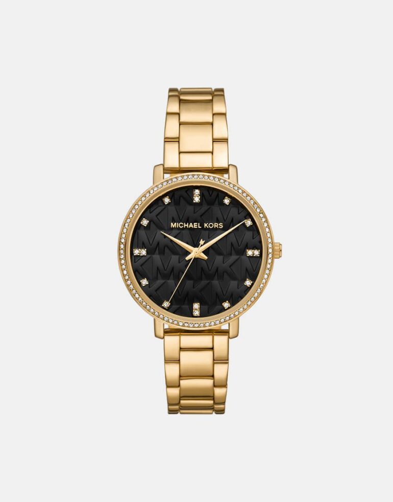 Michael Kors Pyper womens bracelet watch with logo dial in gold