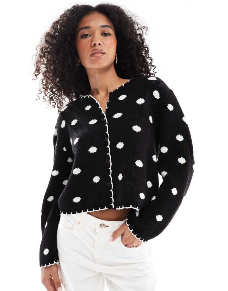 Miss Selfridge all over spot cardigan in black