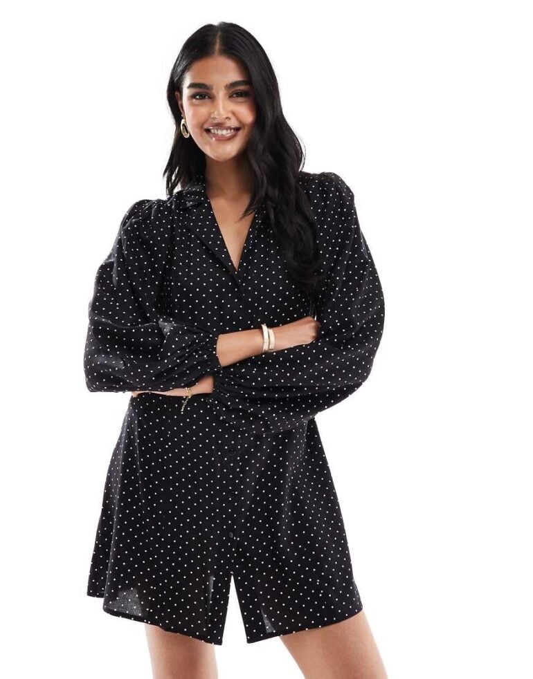Miss Selfridge button through long sleeve mini tea dress-Multi