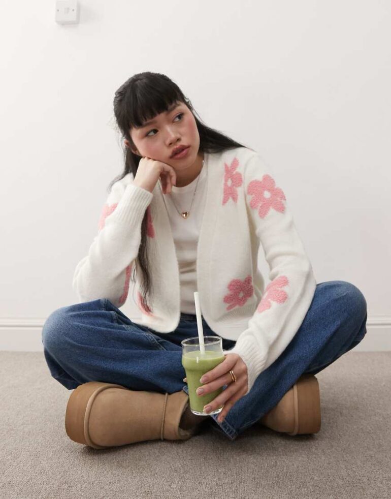 Miss Selfridge floral cardigan in soft pink