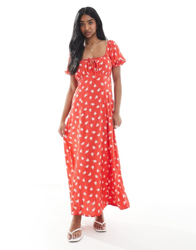 Miss Selfridge spun tea maxi dress in red floral-Multi