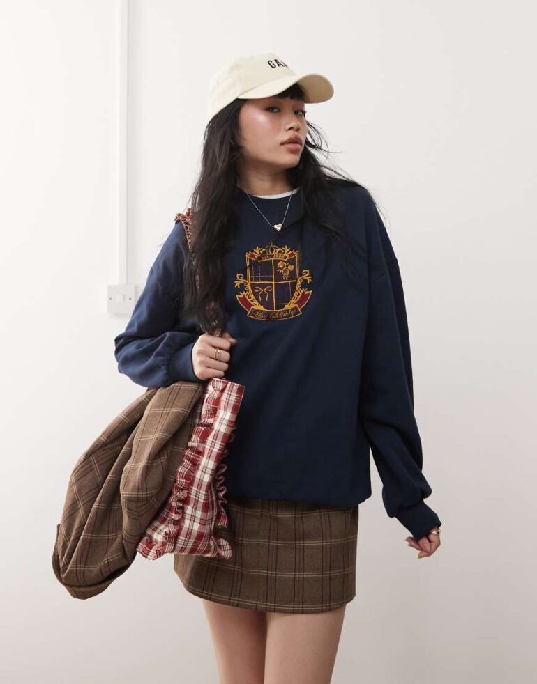 Miss Selfridge varsity sweatshirt in navy