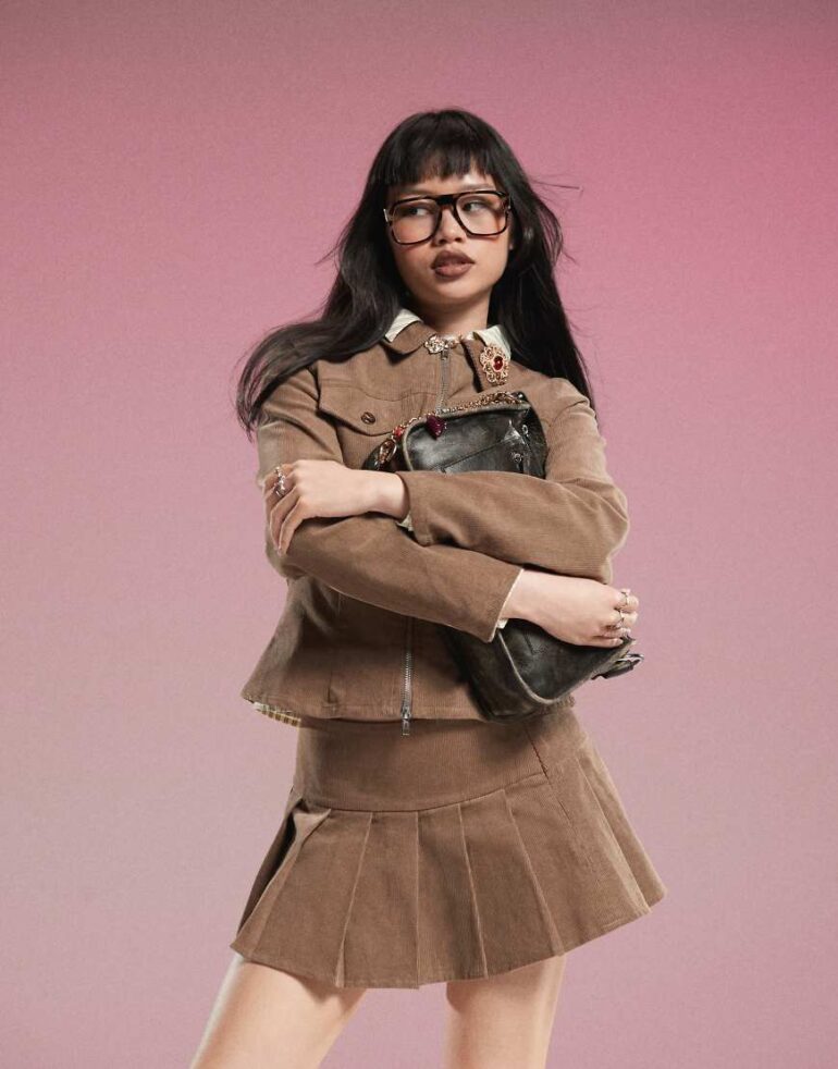 Motel Rohana babycord co-ord jacket in walnut-Brown