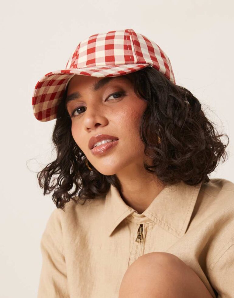 My Accessories gingham cap in red