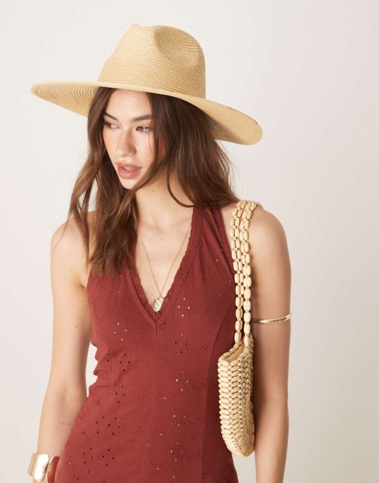 My Accessories woven straw wide brim hat in natural beige-Neutral