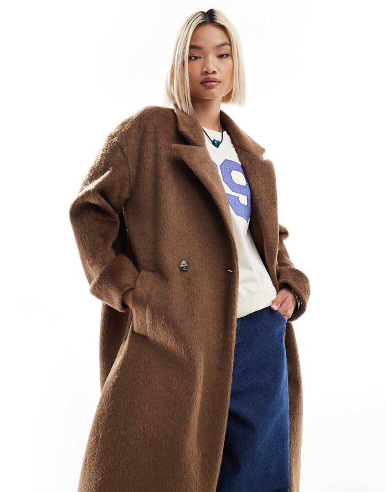 Native Youth oversized double breasted blazer coat in mushroom-Neutral