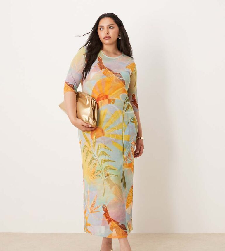 Never Fully Dressed Plus mesh midaxi dress in blue