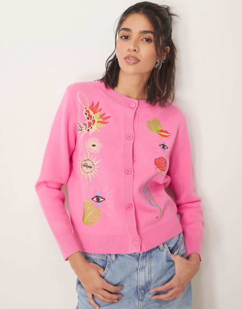 Never Fully Dressed embroidered cardigan in pink