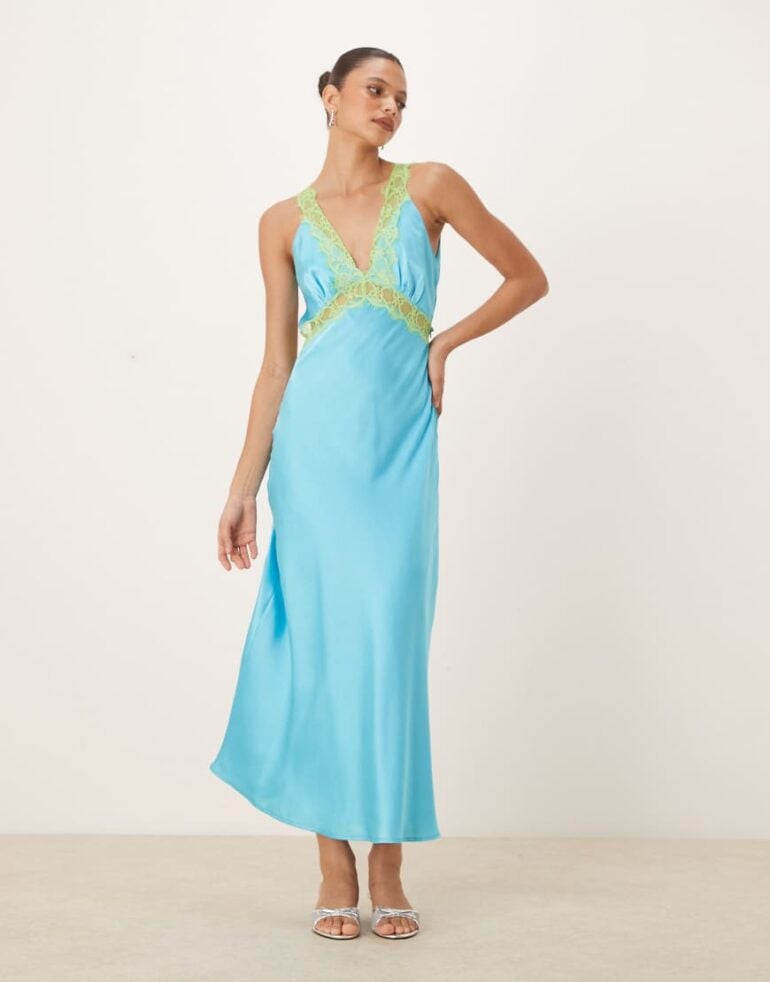OMNES Aurelia open back maxi dress in turquoise-Blue