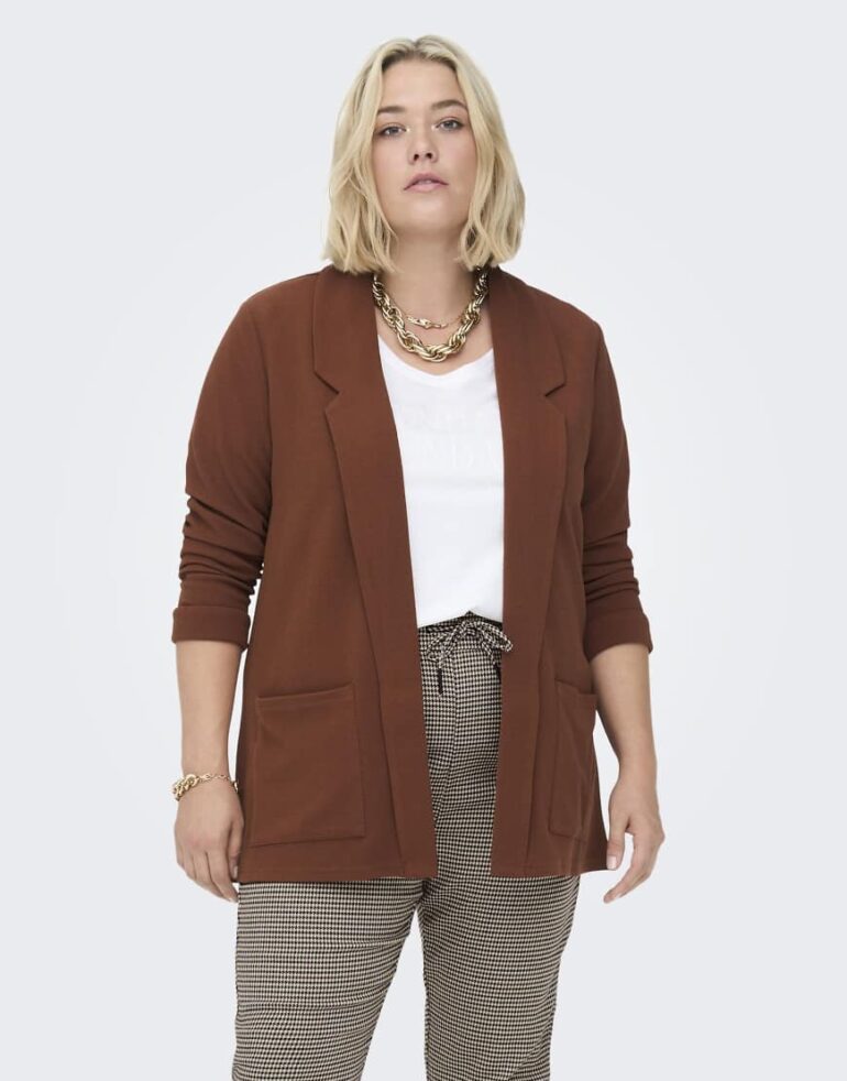 ONLY Curve Blazer in tortoise brown