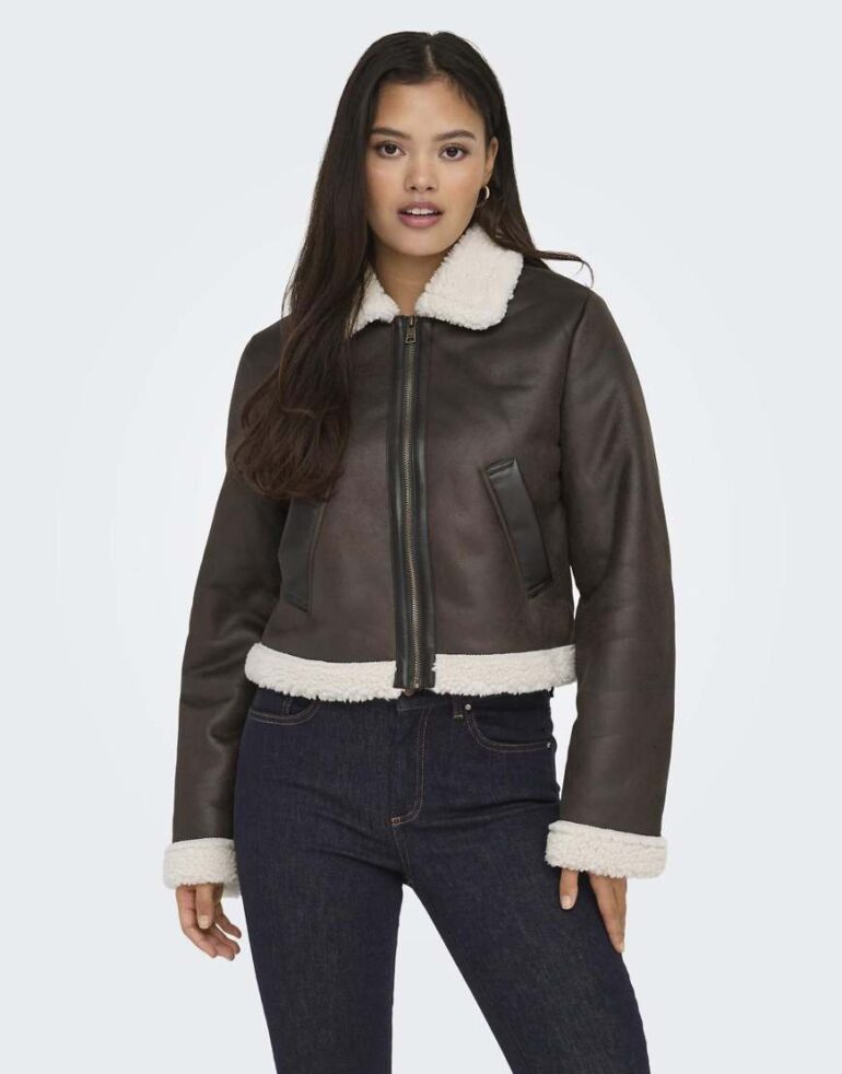 ONLY Faux leather jacket in brown