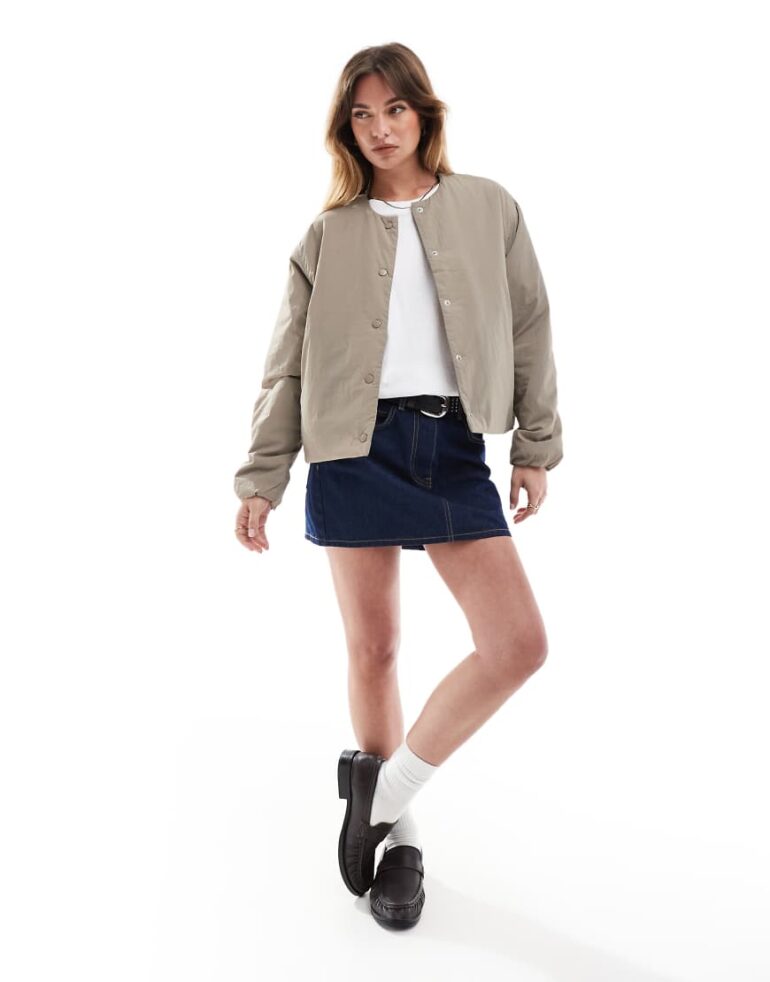 ONLY crew neck padded jacket in light brown