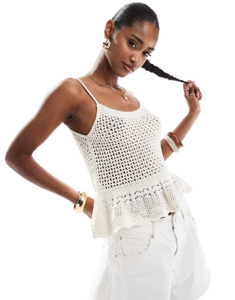 ONLY crochet peplum top in cream-White
