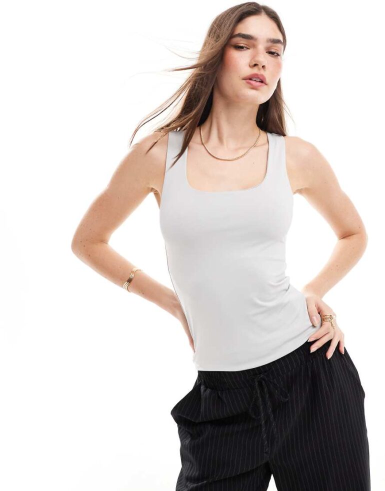 ONLY reversible seamless square neck vest top in grey