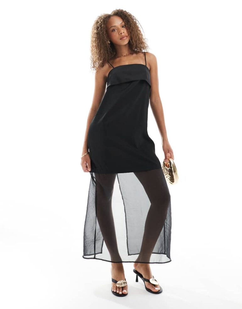 Object sheer hem chiffon maxi dress in black