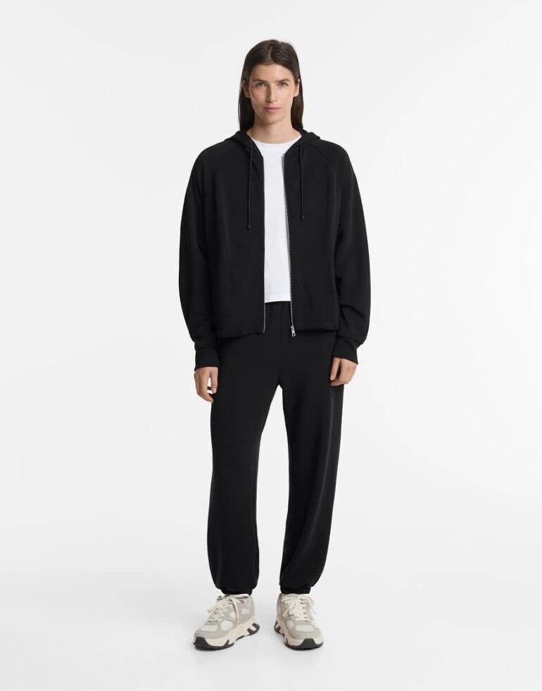 Oysho Hooded boxy jacket with modal in black