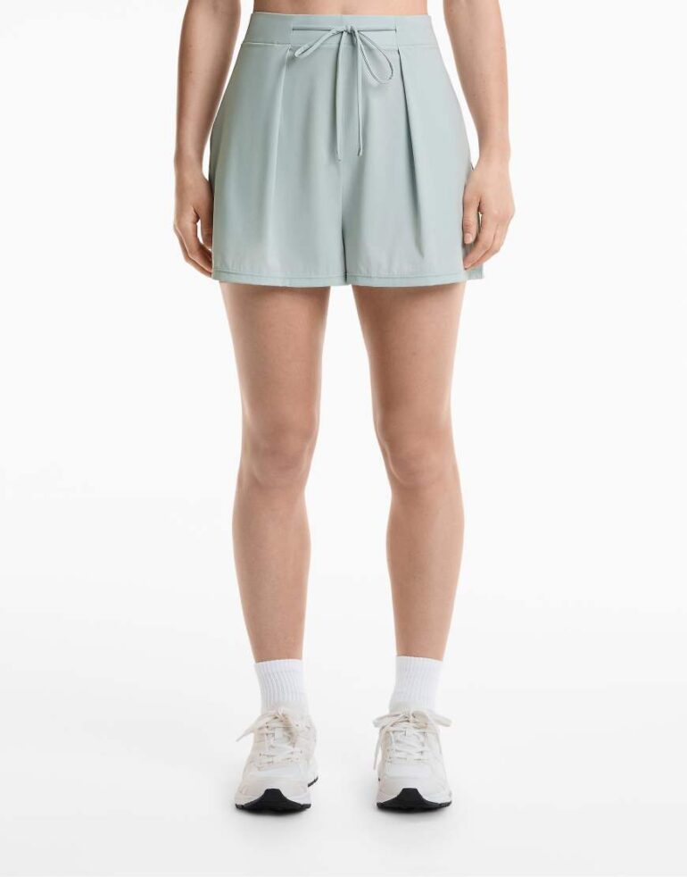 Oysho Light touch pleated shorts in stone blue