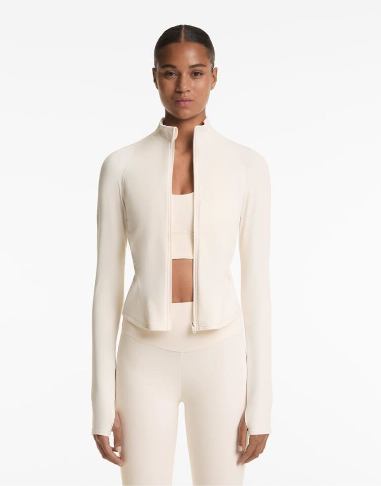 Oysho Light warm jacket with seams in pale ecru-Neutral