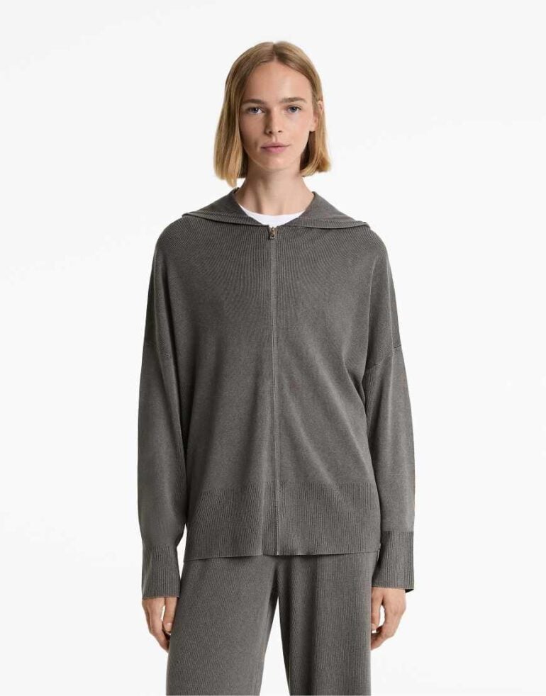 Oysho Long washed knit jacket in washed anthracite-Grey