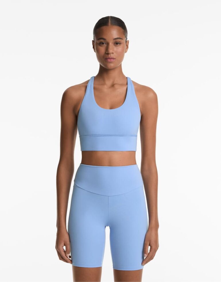 Oysho Medium-support comfortlux sports bra with cups in pale lavender blue