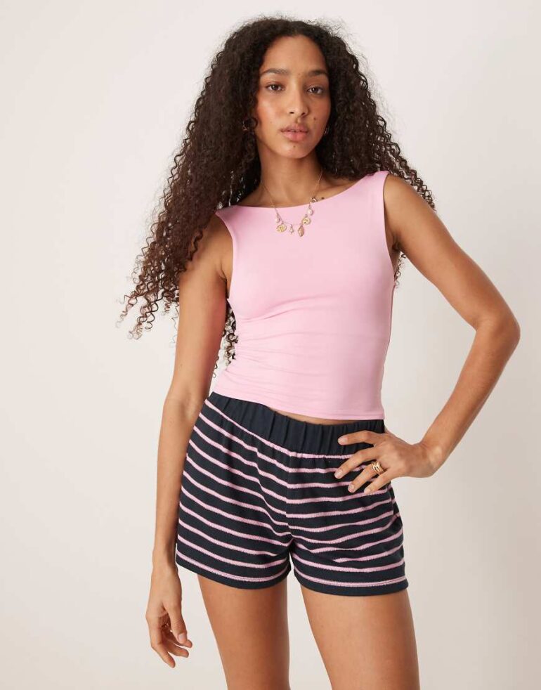 Pimkie slinky straight neck open back top in pink