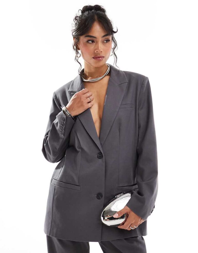 Pretty Lavish oversized boxy blazer co-ord in charcoal grey