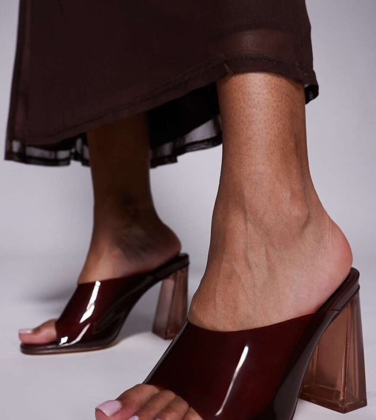 Public Desire Wide Fit Kyoto transparent heeled mules in brown