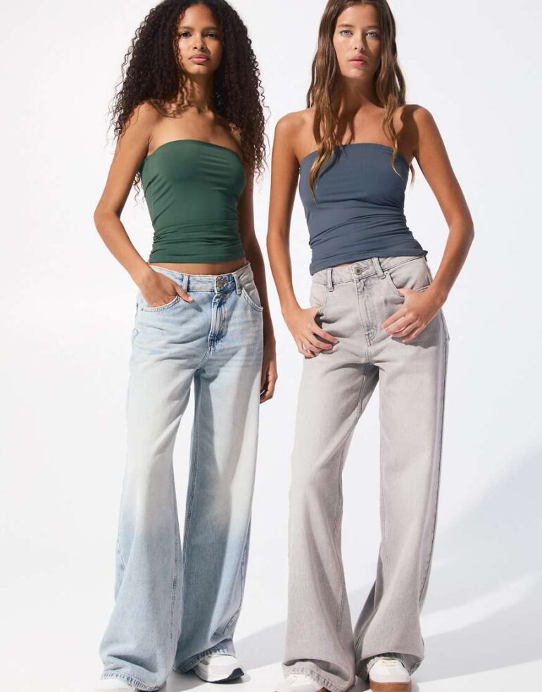 Pull & Bear 2 pack polyamide second skin bandeau top in green & grey-Multi