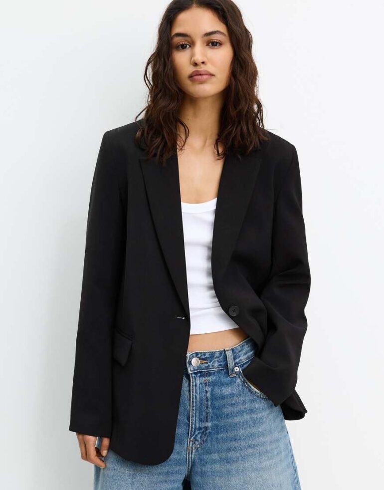 Pull & Bear basic blazer in black