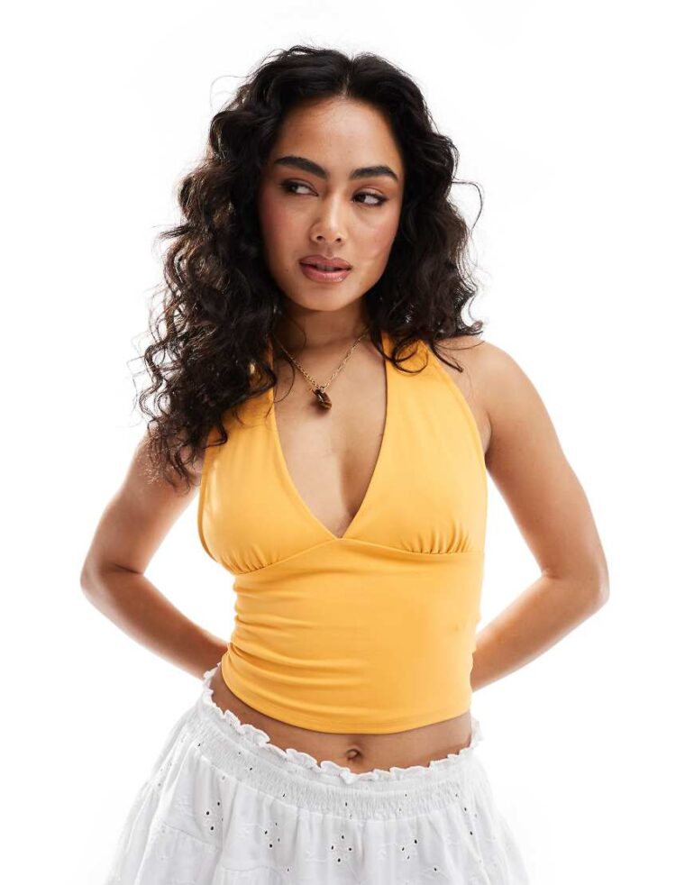 Pull & Bear halterneck top in orange