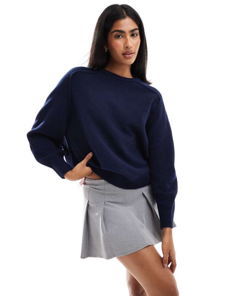 Pull & Bear oversized knitted jumper in navy blue